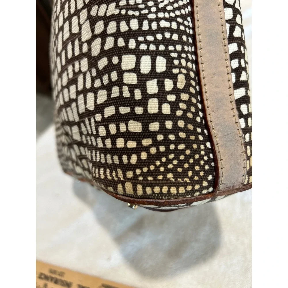 Kate Spade New York Vintage Canvas Animal Print Tote Satchel Leather Y2K